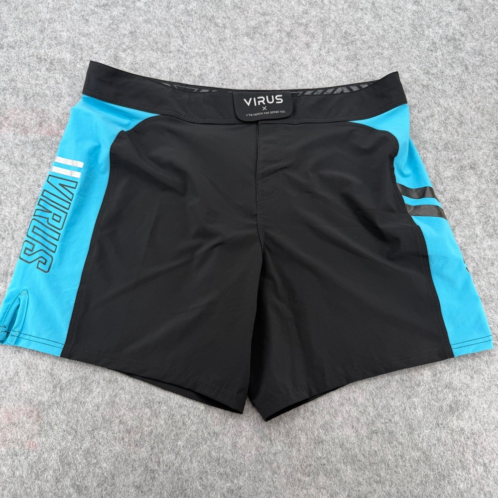 Virus Performance Mens Board Shorts Black Cyan Blue MMA Training Gym Shorts 40